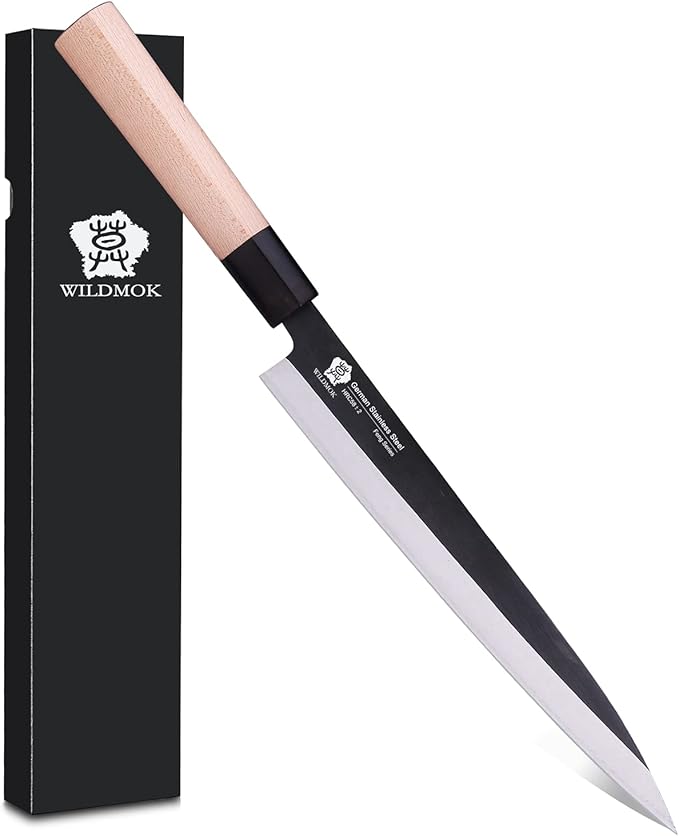 WILDMOK Sashimi Knife 10 Inch - Perfect Yanagiba Knife For Cutting Sushi, Fish Filleting & Slicing - German Steel Blade & Traditional Wooden Handle