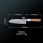 Santoku Knife 7in, Damascus Japanese Chef Knife, Professional Hand Forged Chef's Knives for Kitchen Cooking Meat Cleaver, Cutting Vegetables and Fruit, Razor-Sharp Chef's Knife with Gift Box, Silver