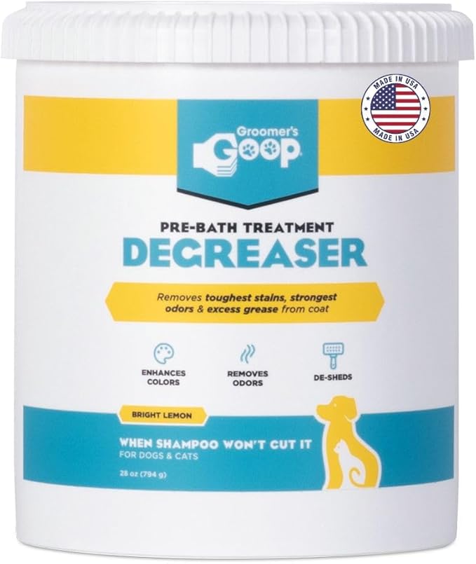 Groomer’s Goop Pre-Bath Pet Degreaser Treatment - Professional Strength Formula Removes Tough Oil & Grime from Dog & Cat Coats, Conditions Skin, Dye-Free - 28 oz Can