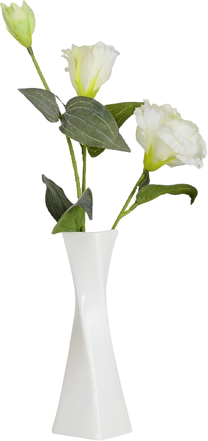 Bud Vase, White Small Ceramic Vase for Modern Home Decor, Flower Vase for Centerpieces Twist Minimalism Style Fit Table Shelf Fireplace Bedroom Kitchen Living Room Office