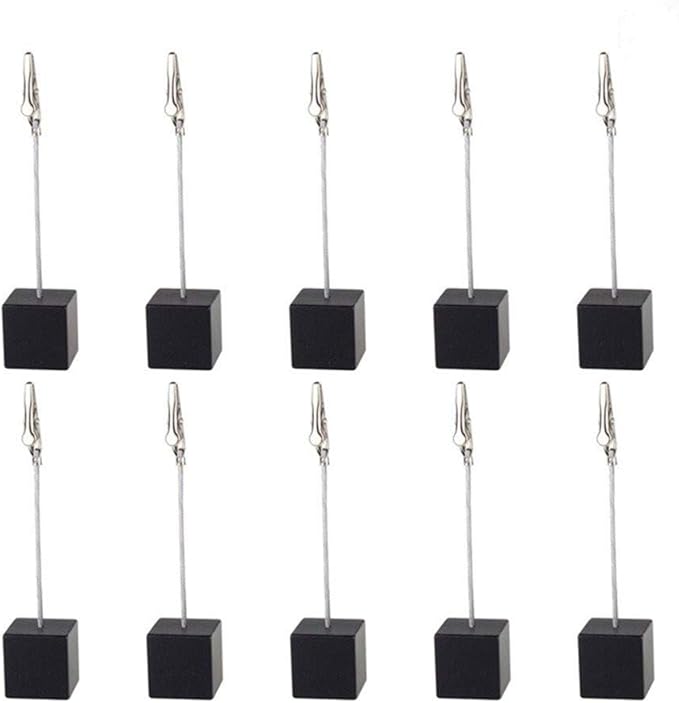 10pcs Table Number Holder Name Place Card Holder Memo Clip Holder Stand Note Holder Pictures Card Paper Menu Clip (Black)