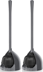 uptronic 2 Pack Toilet Plunger with Holder, Unique Plunger with All-Angle Design, Plungers for Bathroom for 5.7-inch Toilet Drain, Toilet Plunger Heavy Duty (Grey)