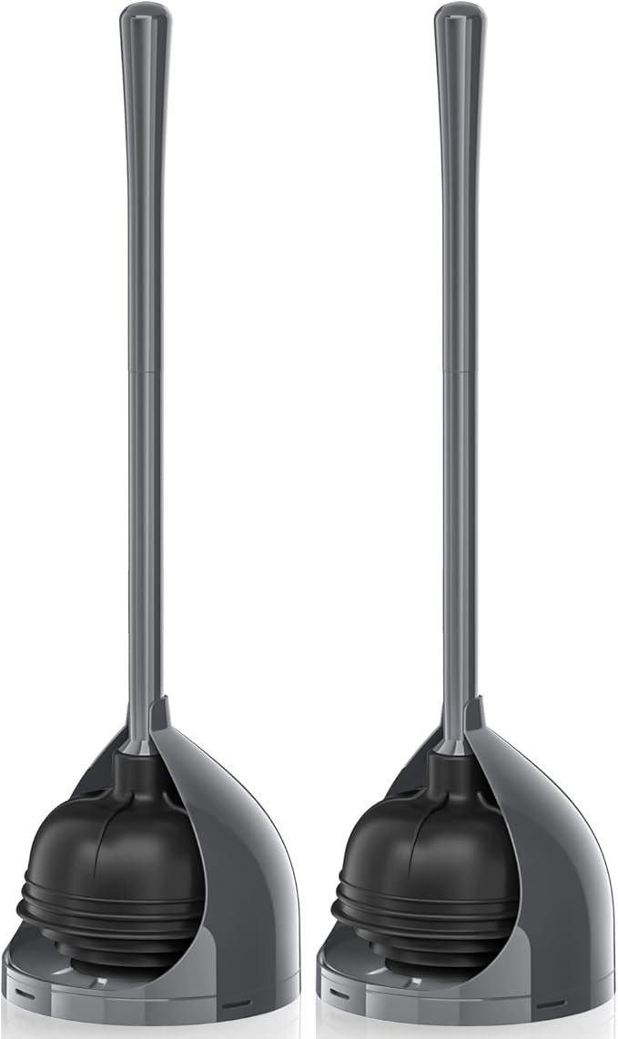 uptronic 2 Pack Toilet Plunger with Holder, Unique Plunger with All-Angle Design, Plungers for Bathroom for 5.7-inch Toilet Drain, Toilet Plunger Heavy Duty (Grey)