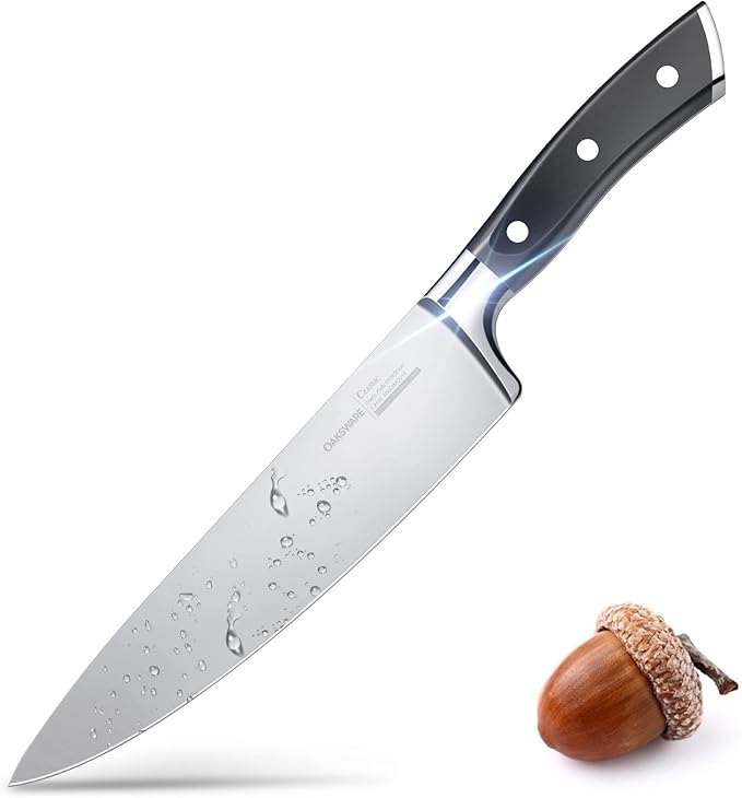 OAKSWARE Chef Knife, 8" Kitchen Knife for Cutting & Cooking, High Carbon German Steel Razor Sharp Knives, Professional Meat Knife with Full-Tang Handle