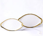 Stone Lain Florian Porcelain Large and Medium Oval Platters with Handle, Service Set, White with Gold Rim