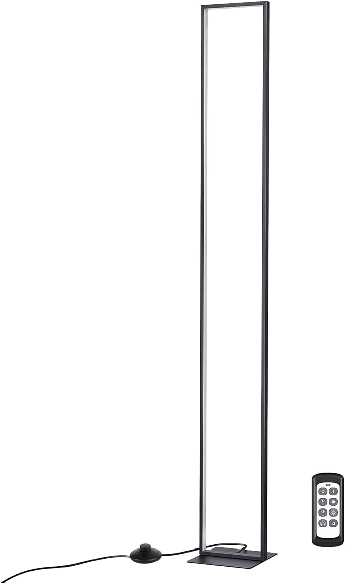 EDISHINE LED Floor Lamp, 55" Modern Minimalist Rectangular Corner Light, 3000K-6000K Dimmable, Remote Control & Foot Switch, Metal Base Standing Lamps for Living Room, Bedroom, Office, Black