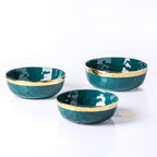 Stone Lain Florian Porcelain 3-Piece Round Bowl Service Set, Green with Gold Rim