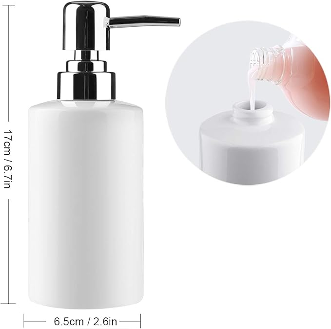 FE Soap Dispenser, 300ml/10oz Ceramic Liquid Soap Pump Dispenser, Refillable Dish Soap Dispenser for Kitchen Bathroom Washroom (White)