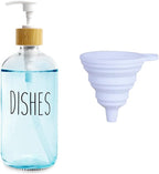 Dish Clear Glass Soap Dispenser with Plastic Pump, 16 Oz Transparent Dish Soap Dispenser Set Refillable Reusable Apothecary Soap Pump Dispenser Bottles for Bathroom and Kitchen