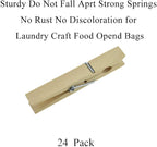 HAHIYO Wooden Clothes Pins Clothespins Large Do NOT Fall Apart 2.87 inches Length 24 Pack Sturdy Strong Springs No Rust No Discoloration for Laundry Bathroom DIY Craft Photos Food Opened Bags
