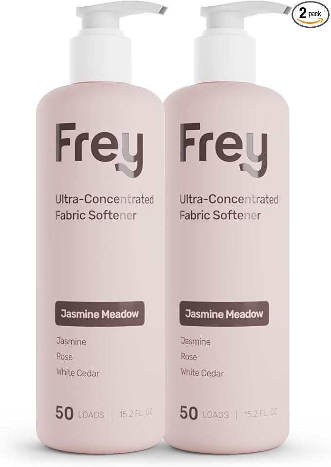 FREY Natural Liquid Fabric Softener & Conditioner | Laundry Softener for Clothing | Works In All Machines + HE | Powered by Natural Ingredients (2-pack, Jasmine Rose)