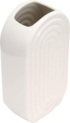 Sagebrook Home Boho Ceramic Vase - Embossed Arch Stoneware Flower Holder, Minimalist Modern Decor for Home, Office & Bedroom - 11" White
