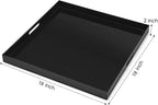 18×18 inches Oversized Black Acrylic Ottoman Tray Extra Large Decorative Tray Spill-Proof Serving Trays with Handles King-Size Safe Edge Organizer for Coffee Table Countertop Breakfast