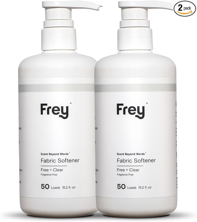 FREY Natural Liquid Fabric Softener & Conditioner | Laundry Softener for Clothing | Works In All Machines + HE | Powered by Natural Ingredients (2-pack, Fragrance-free)