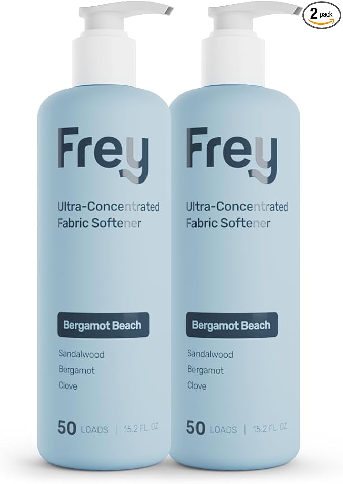 FREY Natural Liquid Fabric Softener & Conditioner | Laundry Softener for Clothing | Works In All Machines + HE | Powered by Natural Ingredients (2-pack, Bergamot Beach)