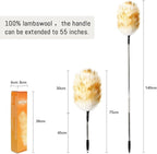 Extendable Lambswool Duster 30-55inch with Aluminium Alloy Handle, Natural Long Feather Duster for Cleaning Fans, Ceiling, Bookshelevs, for Home&Office