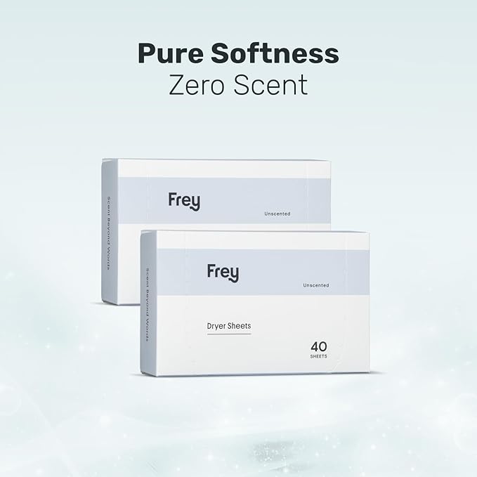 FREY Naturally Scented Dryer Sheets - Fabric Softener for Soft, Fresh & Clean Clothes (2-pack, Fragrance-free)