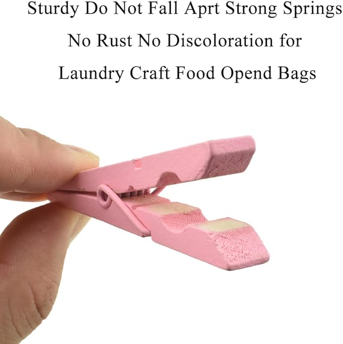 HAHIYO Pink Wooden Clothes Pins Clothespins Small Aviod Fall Apart 2.87 Inches Length 16 Pack Strong Springs No Rust No Discoloration for Laundry Bathroom DIY Craft Photos Food Opened Bags