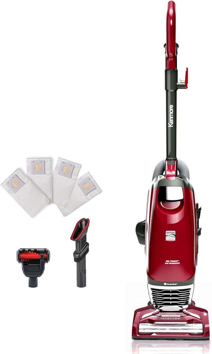 Kenmore BU3040 Intuition Bagged Upright Vacuum Lightweight Cleaner 2-Motor Power Suction with HEPA Filter, 3-in-1 Combination Tool, Handi-Mate for Carpet, Floor, Pet Hair, Red w/No Lift-up