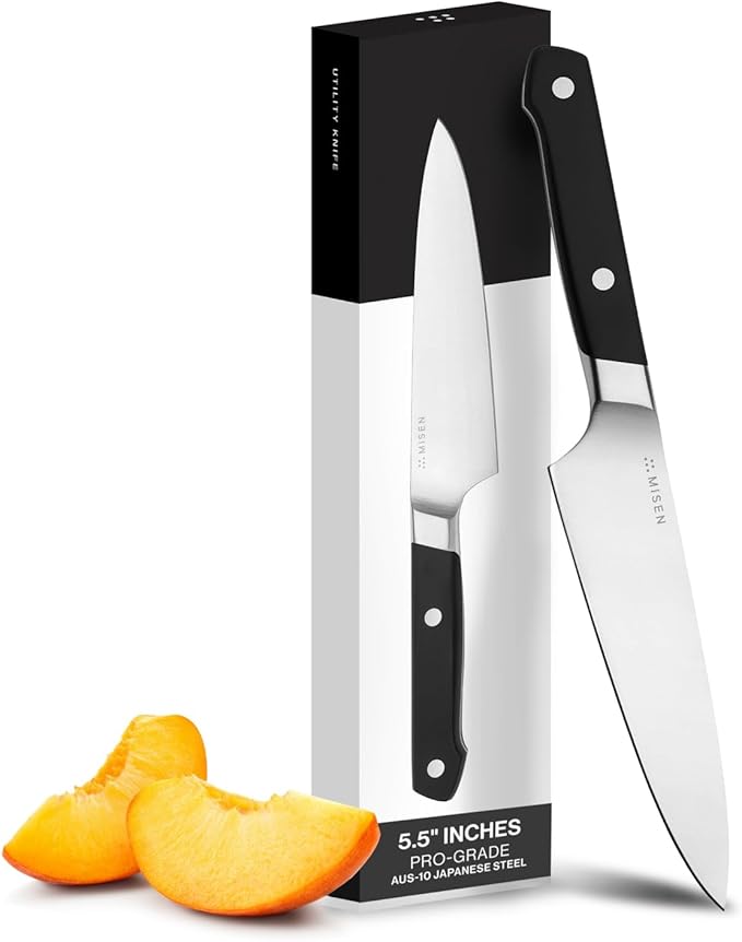 Misen 5.5" Utility Knife – High Carbon Japanese AUS-10 Stainless Steel – Hybrid German & Japanese Blade – Precision Kitchen Knife for Professionals & Home Cooks – Ultimate Cutting Performance - Black