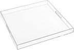 20×20 Inches Oversize Extra Large Sturdy Clear Acrylic Serving Tray King Size Decorative Big Ottoman Trays with Cut Out Handles Water Proof Bed Tray Coffee Counter Top Organizer