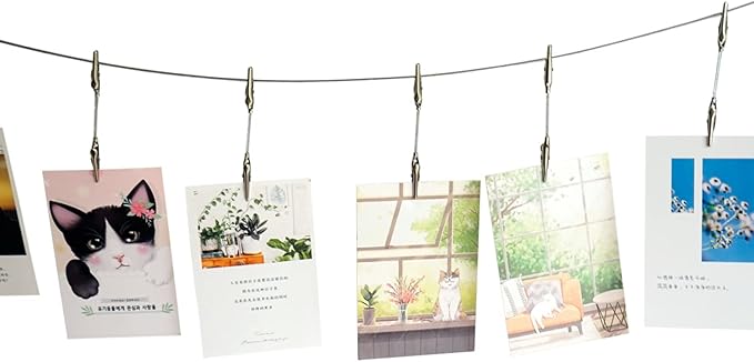 Wall Hanging Photo Display, DIY Picture Photo Frame String with 12 Clips for Hanging Photos Notes and Artworks (Adjustable Alligatory Clip)