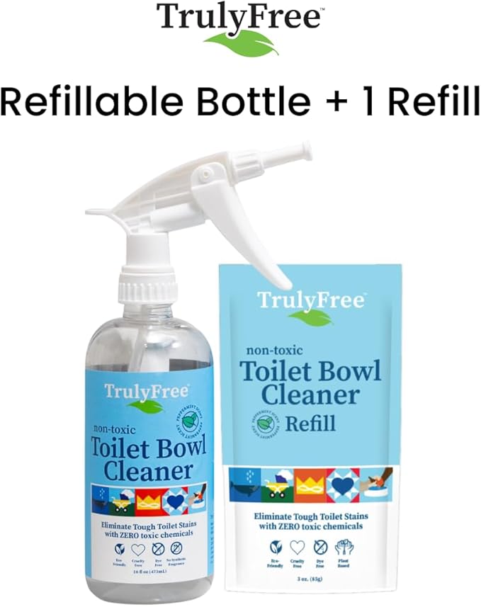Toilet Bowl Cleaner - Heavy-Duty Stain Remover - Septic Safe, Plant-Based Formula - Fresh Peppermint Scent - 1 Refill (3oz) with Empty Refillable Bottle