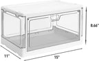 3-Pack Clear Stackable Storage Bins with Lids Magnetic Doors Open Front Foldable Folding Plastic Craft Containers Large Closet Organizers Box for Bedrooms Living Rooms Study Kids' Toys 24 QT