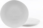 7.5 inch Salad Appetizer Plate Set of 6, Opal Glass Light and Durable Geometric Faceted Small White Plates for Dessert, Kitchen, Dishwasher and Microwave Safe