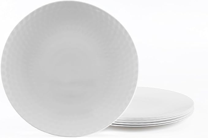 7.5 inch Salad Appetizer Plate Set of 6, Opal Glass Light and Durable Geometric Faceted Small White Plates for Dessert, Kitchen, Dishwasher and Microwave Safe