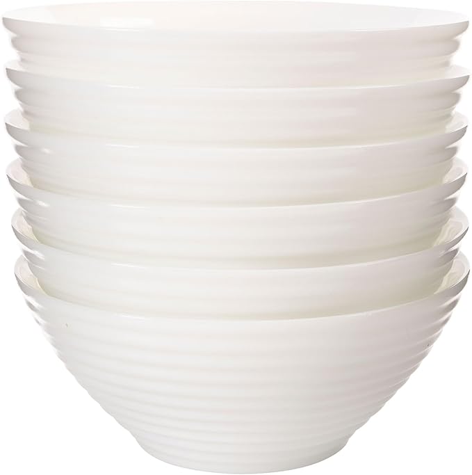 C CREST 30oz White Glass Bowl Set of 6, Perfect for Soup, Cereal, Ramen, Oatmeal, Fruit, Salad, Rice Bowls, Great for Breakfast, Lunch & Dinner