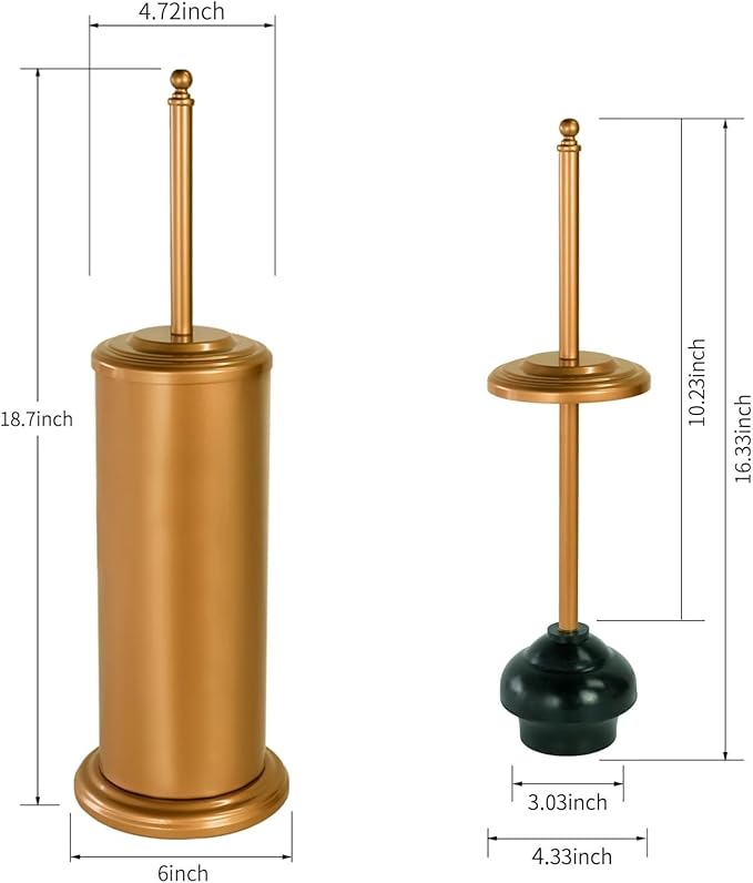 DOWRY Anti-Hand Off Toilet Plunger with Holder for Bathroom,Powerful Efficient Force Suction Cup,Heavy Duty, Deep Cleaning, Gold Brushed