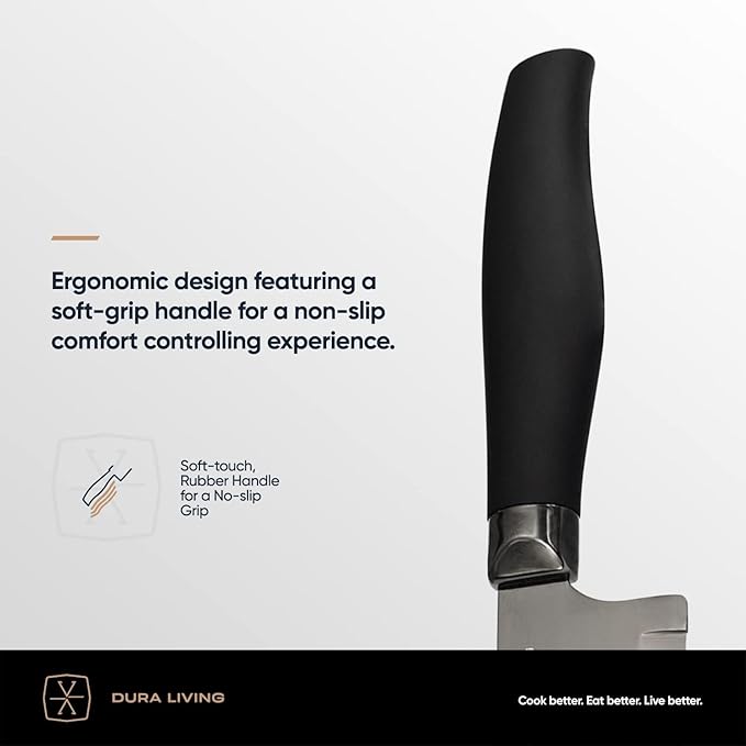 DURA LIVING Steak Knives, Steak Knives Set of 4, Nonstick Titanium High Carbon Stainless Steel Serrated Steak Knife, Soft Grip Handle, With Sheaths, Black Knife Set