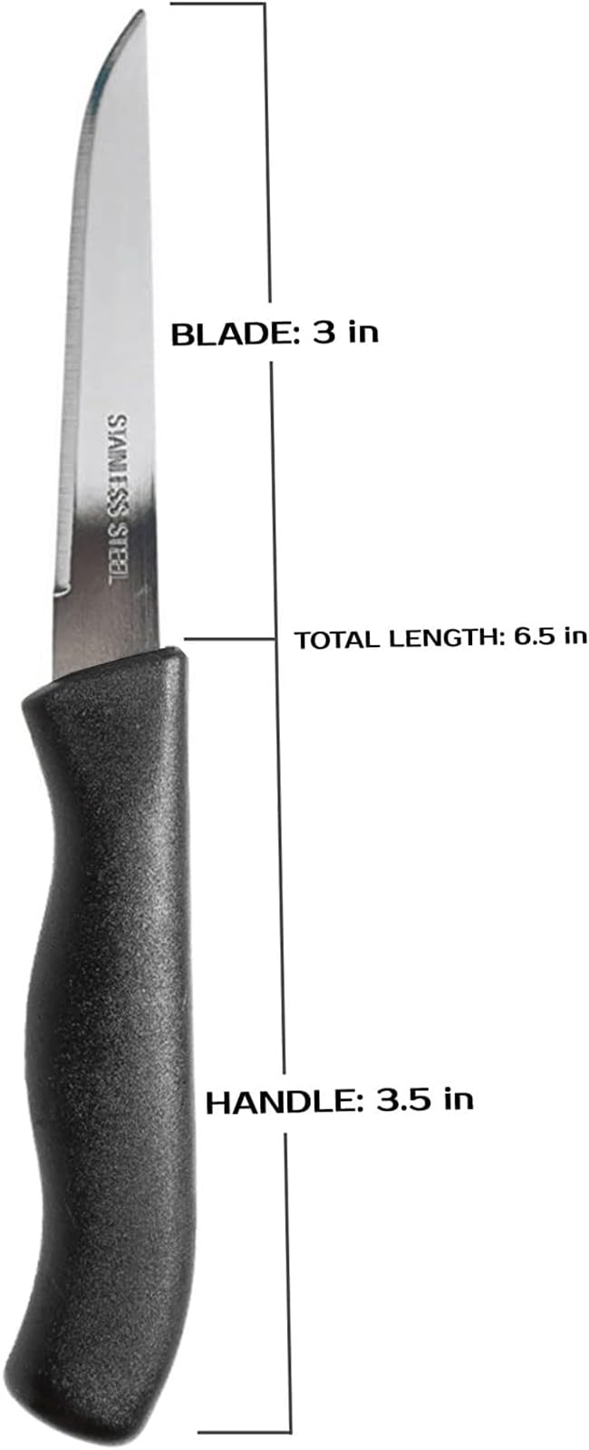 Paring and Garnishing Knife, 12-Piece Set, Knives with Straight Edge 3 Inch Blade, Stainless Steel, Spear Point, Fruit and Vegetable Cutting and Peeling, Black