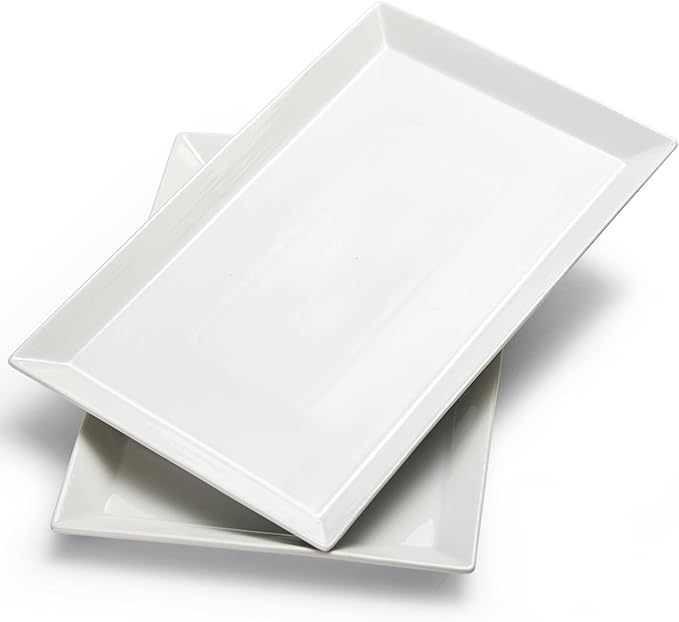 MIECOO Large Serving Platters, 18.5" x 11.5" White Serving Trays Set, Rectangular Porcelain Plates for Party, Wedding, Birthday, Entertaining, Food, Appetizer, Fruit, Sushi, Dessert, Set of 2