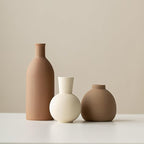 Ceramic Vase Set of 3, Modern Minimalist Farmhouse Style Home Decor Vases, Ideal for Pampas Grass & Dried Flowers, Perfect for Kitchen, Bedroom, Living Room & Dining Table Centerpiece(Brown)
