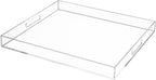 Clear Rectangular 18x20 Inches Acrylic Ottoman Tray Decorative Serving Tray with Cutout Handles Organizer Tray on Coffee Table Countertop Big Breakfast Bed Tray Living Room Appetizer Serving Food