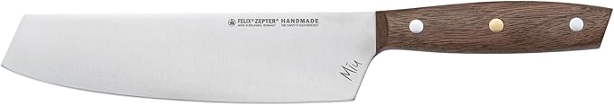 Zepter Felix MIU Chef Knife, 8in long global kitchen knife. Butcher knife for meat cutting, vegetable&bread slicing. Chef's walnut handle, sharp carbon steel, handmade Germany cooking tools est. 1790