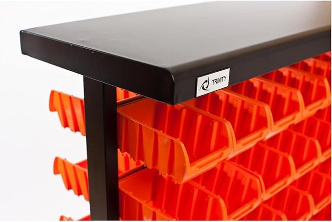 TRINITY 7-Tier Dual-Sided Rolling Bin Rack, 330 Pound Capacity, Includes 94 Organizer Bins, 19.75" x 35.5" x 48.5", Black