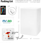 Mr.Go 6-inch Dimmable LED Night Light Mood Lamp for Kids and Adults - 16 RGB Colors - 8 Level Dimming - 4 Lighting Effects - Rechargeable - Remote Control - Decorative - Fun and Safe - White Cube