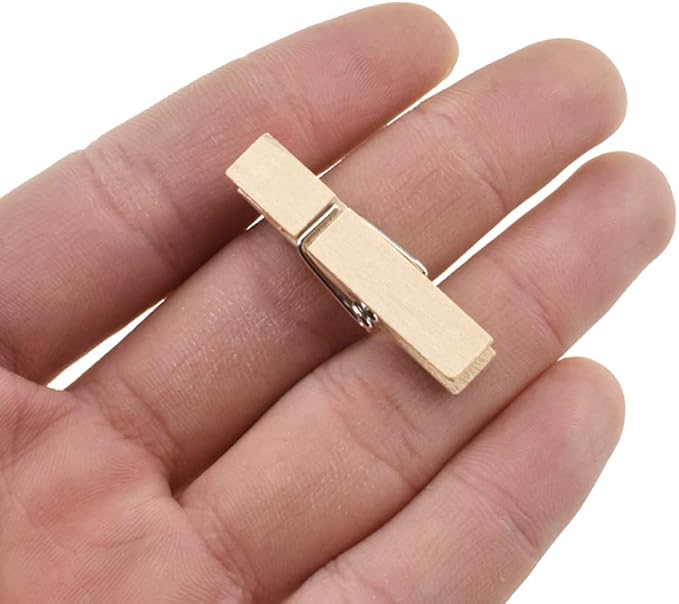 HAHIYO Wooden Clothes Pins Clothespins Small Do NOT Fall Apart 1.38 inches Length 60 Pack Sturdy Strong Springs No Rust No Discoloration for Laundry Bathroom DIY Craft Photos Food Opened Bags