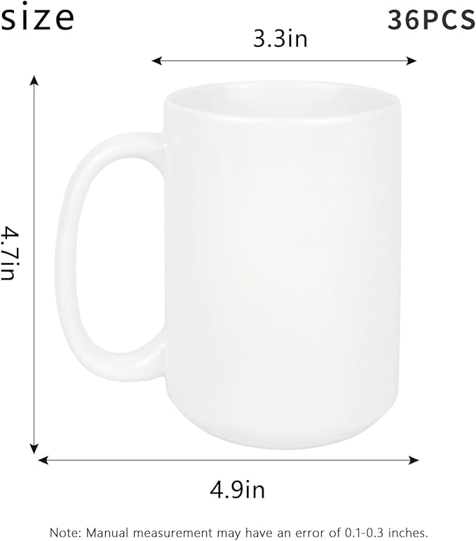 Sublimation Mugs Blank 15 oz White Ceramic Coffee Mugs Bulk for 24 pcs White Blank Coated Cup for Coffee,Latte, Soup, Milk, Hot Cocoa DIY Mug