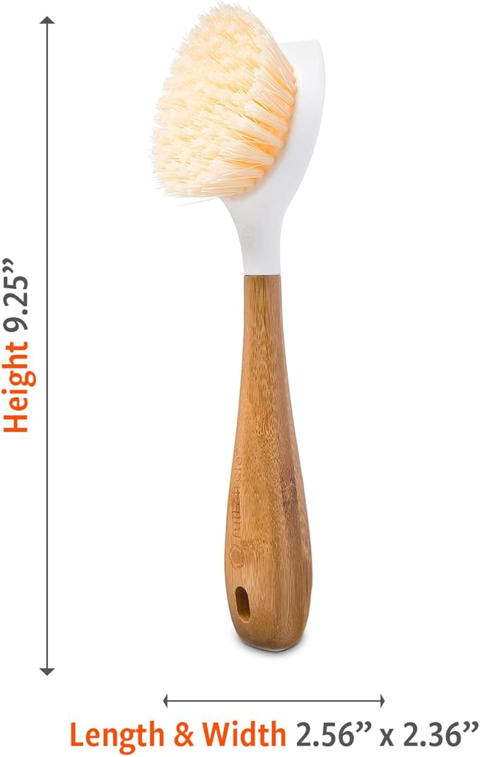 Full Circle Be Good Kitchen Dish Brush with Bamboo Handle – Long Handle Dish Scrubber with Tough Bristles, White 2pk