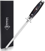 SENKEN Professional Emery Knife Sharpening Steel - Incredibly Strong Emery Rod for Sharpening & Honing Knives Up to 63 HRC Including All Damascus Knives (Smoothly Finished Wood)