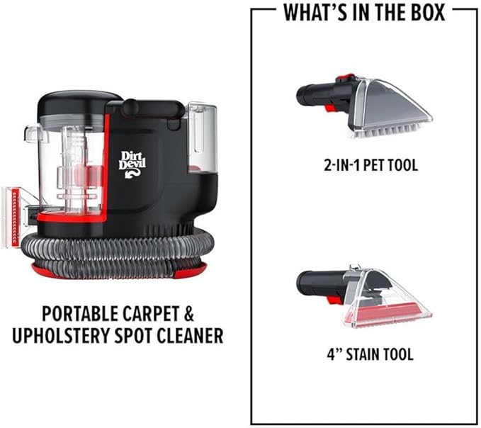Dirt Devil Portable Spot Cleaner Machine for Carpet and Upholstery, Powerful Suction Spot Cleaning Machine with Versatile Tools, Pair with Dirt Devil Portable Spot Cleaner Solution