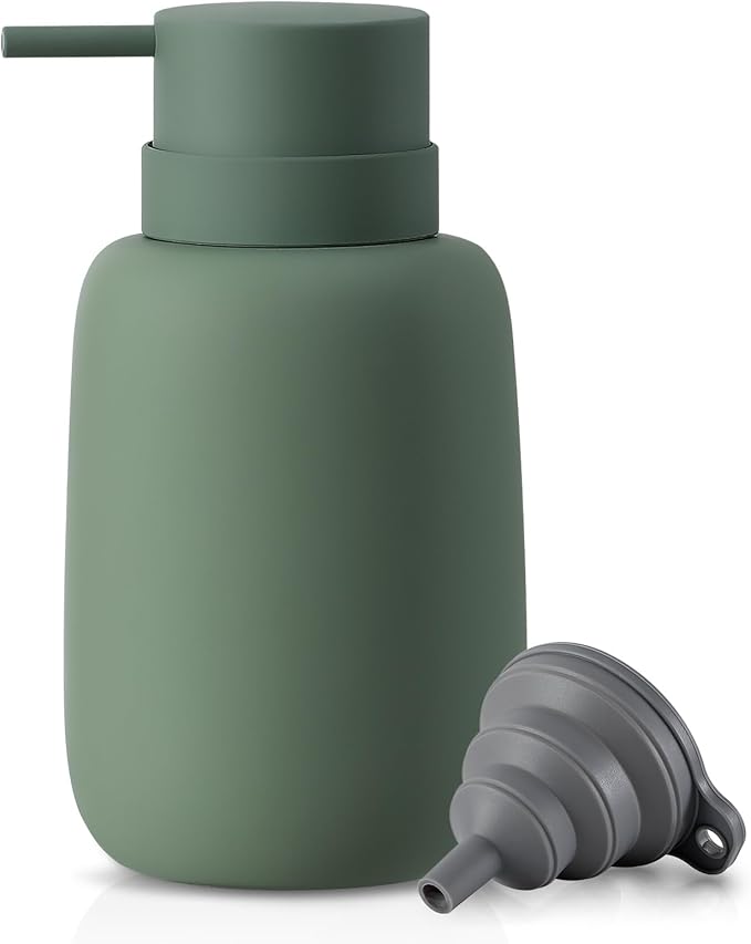 Green Soap Dispenser Bathroom,Ceramic Soap Dispenser Lotion Pump Dish Soap Dispenser for Kitchen,16oz Refillable Liquid Hand Wash Dispenser for Bathroom (Rubber Paint)