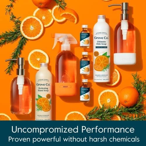 Grove Co. Ultimate Dish Soap Refills (3 x 16 Fl Oz) Removes 48-hr Stuck-on Food & Grease, No Plastic or Parabens, 100% Natural Orange & Rosemary Fragrance