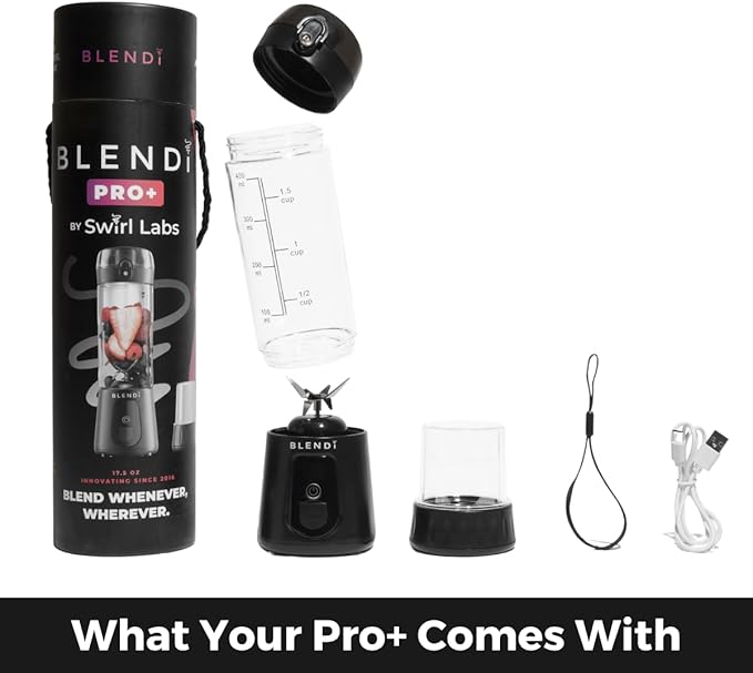 BLENDi Pro+ Portable Blender (17.5oz, Black) – Upgraded Ice Crushing 120W Motor, USB-C Rechargeable, Cordless Personal Blender Smoothies & Shakes – BPA-Free, ravel-Friendly (NEW)