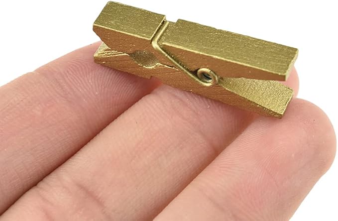 HAHIYO Gold Wooden Clothes Pins Clothespins Small Do NOT Fall Apart 1.38 inches Length 50 Pack Sturdy Strong Springs No Rust No Discoloration for Laundry Bathroom DIY Craft Photos Food Opened Bags