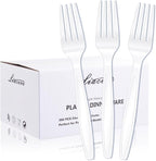 Liacere 360 Pieces White Plastic Forks - Disposable Forks - 6.7inch Heavy Duty Fork - White Plastic Utensils -Perfect for Parties Dinners Restaurants